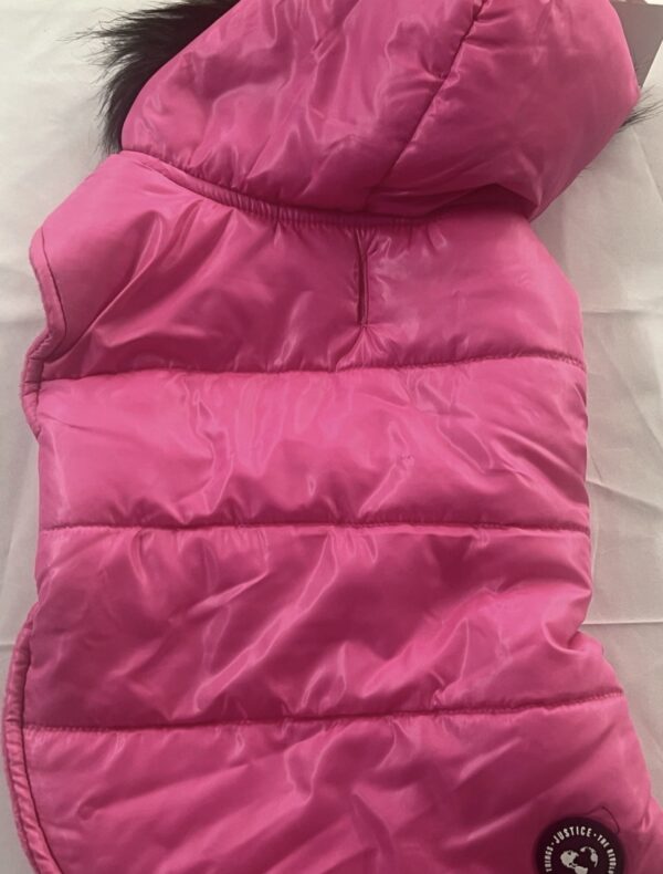 Justice Dog Pet Reversible Hot Pink Puffer Jacket w Black Faux Fur Trim Size S