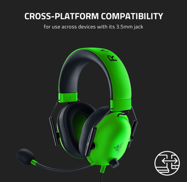 Razer BlackShark V2 X Gaming Headset – 7.1 Surround Sound, 50mm Drivers, 3.5mm Audio Jack – Green
