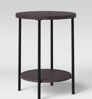 Wood and Metal Round End Table Espresso- Room Essentials Modern Industrial Style