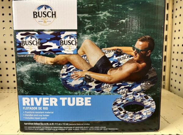 Busch Inflatable Swim Tube Adult Ring Float, Built-in Handles & Cup Holder