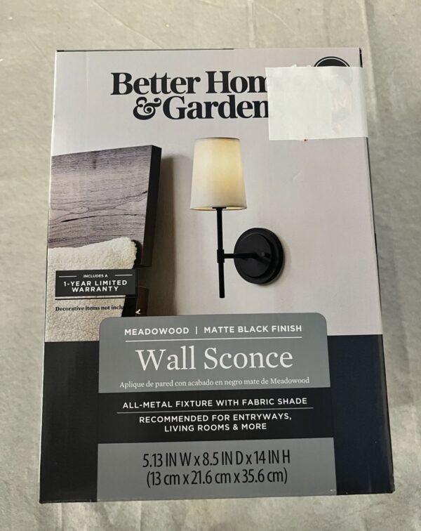 Better Homes & Gardens 1 Light Wall Sconce with Fabric Shade, Matte Black