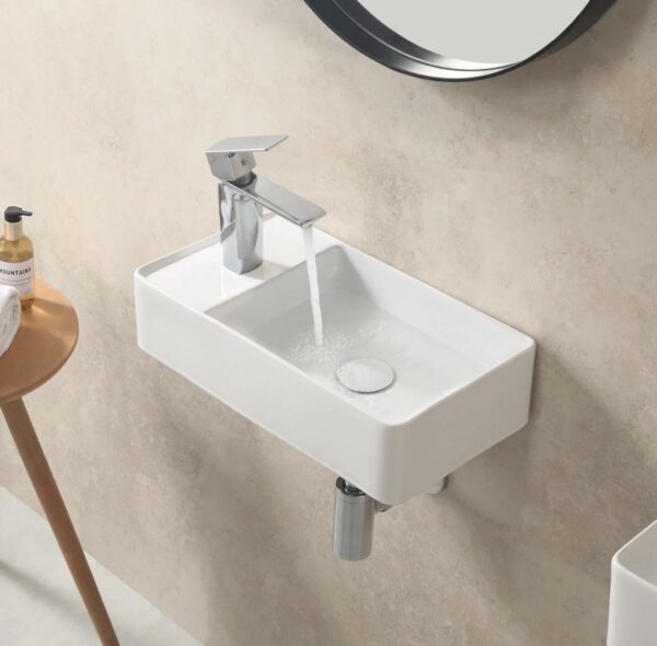 HOROW Small Vessel Sink with Pop Up Drain, 18" x10" Porcelain Ceramic Wall