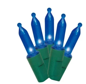 50-Count Blue LED Mini Christmas Lights with Green Wire, 11',Holiday Time