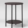 Wood and Metal Round End Table Espresso- Room Essentials Modern Industrial Style