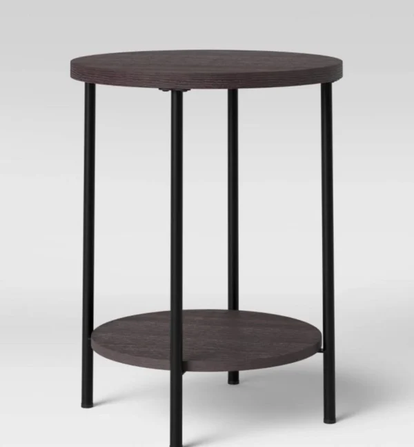 Wood and Metal Round End Table Espresso- Room Essentials Modern Industrial Style