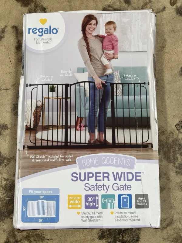 Regalo Extra Wide Arched Decor Baby Safety Gate 58 Inch with Extensions