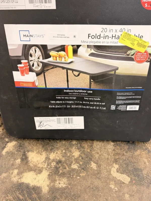 Mainstays 40" Plastic Adjustable Height Fold-in-Half Folding Table,