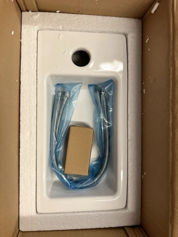 s-l960 (24) HOROW Small Vessel Sink with Pop Up Drain, 18" x10" Porcelain Ceramic Wall