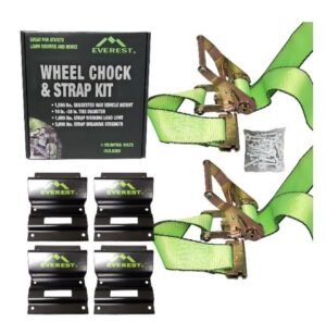 Everest Wheel Chock and Strap Kit with 6.5 ft.Straps and Mounting Bolts Included