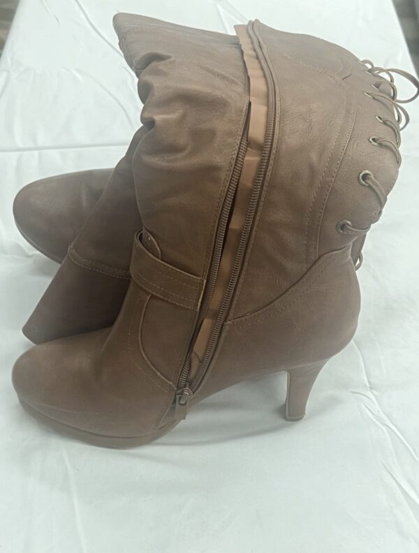 Top Moda Womens Page-65 Knee High Round Toe Lace-up Slouched High Heel Boots