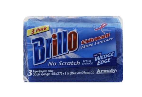 Armaly 21034 Brillo Estracell No-Scratch WedgeEdge Scrub Sponge, 3 Count